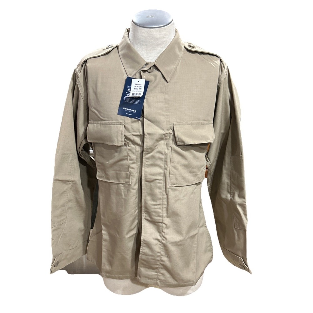 Propper Mens Tatical Shirt Medium Brown Long Sleeves Safari Button BDU Coat